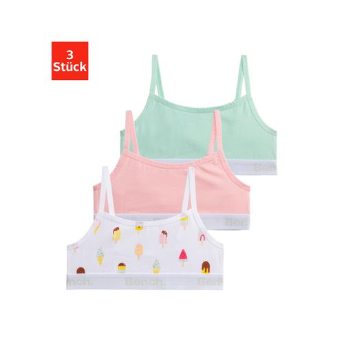 Bustier BENCH., Mädchen, Gr. 182, N-Gr, bunt (rose, mint, bedruckt), Jersey, Obermaterial: 92% Baumwolle, 8% Elasthan, unifarben, bedruckt, Basic, körpernah, BHs, cool bedruckt und unifarben in einer Packung