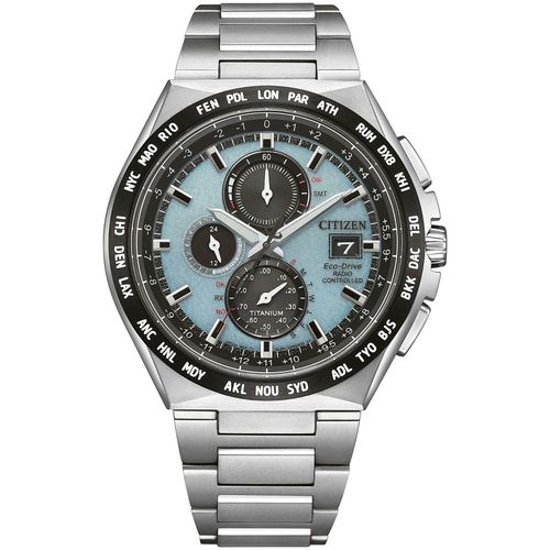 Funkchronograph CITIZEN, silber (titansilberfarben, hellblau), Armbanduhren, Herren, Armbanduhr, Solar, Herrenuhr, analog, Perpetual Kalender
