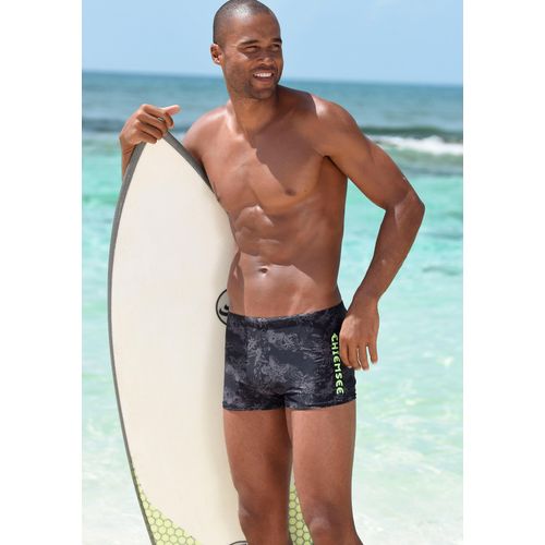 Boxer-Badehose CHIEMSEE, Herren, Gr. 8, N-Gr, schwarz (schwarz, bedruckt), Polyamid, bedruckt, Badehosen, mit Print