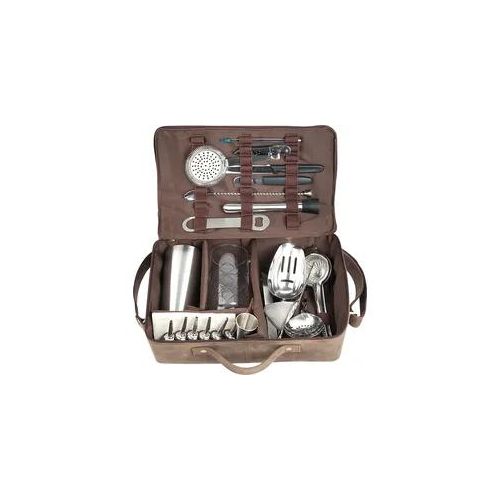 Bartasche aus Leder, braun, Prime Bar - mit Barzubehör (Deluxe)