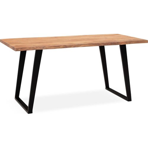 Esszimmertisch 200x100x76 cm Akazie Massivholz / Metall Esstisch Baumkante, Küchentisch Massiv mit U-Beinen in Schwarz, Holztisch Speisetisch Esszimmer Rechteckig