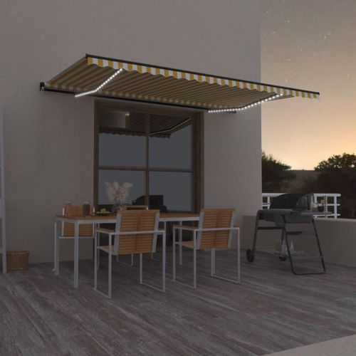 Markise Manuell Einziehbar mit LED 500x300 cm Gelb & Weiß 3069143