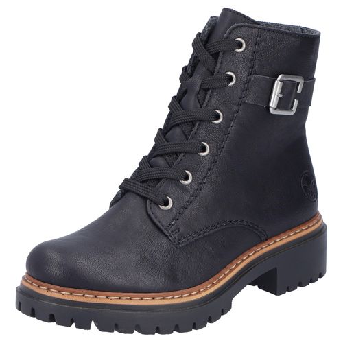 Schnürboots RIEKER, Damen, Gr. 36, schwarz, Lederimitat, unifarben, klassisch, Schuhe, Winterstiefel, Boots mit kontrastfarbener Rahmennaht