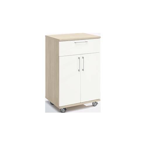 Mobiler Catering-Schrank mit Flügeltüren, B 650 x T 500 x H 1000 mm, Artic Oak-Dekor/weiß