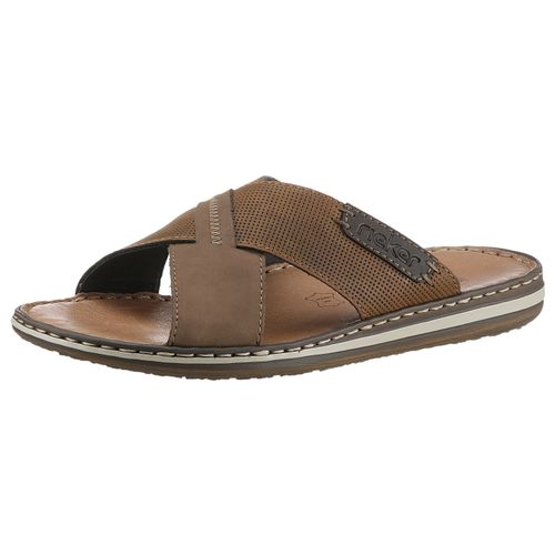 Pantolette RIEKER, Herren, Gr. 43, braun (nussbraun, taupe), Leder, Lederimitat, sportlich, Schuhe, Sommerschuh, Schlappen, Poolslide, 150 Jahre RIEKER Jubiläumsartikel, Topseller