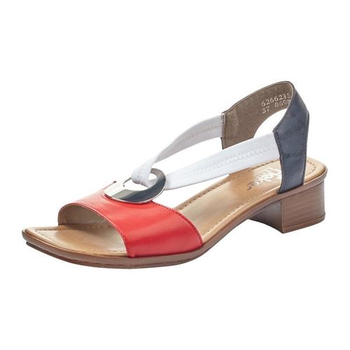 Sandalette RIEKER, Damen, Gr. 40, rot (rot, kombiniert), Lederimitat, elegant, Schuhe, Sommerschuh, Sandale, Blockabsatz, mit Stretchband