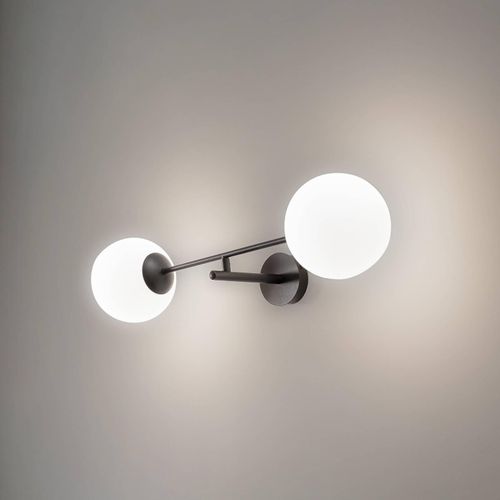 Wandlampe Linear, schwarz/opal, zweiflammig
