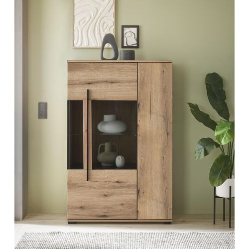INOSIGN Vitrine »Cantara, Vitrinenschrank in Eiche Evoke oder weiss, Standvitrine«, schwarzer Stangengriff, ausreichend Stauraum, vielseitig einsetzbar