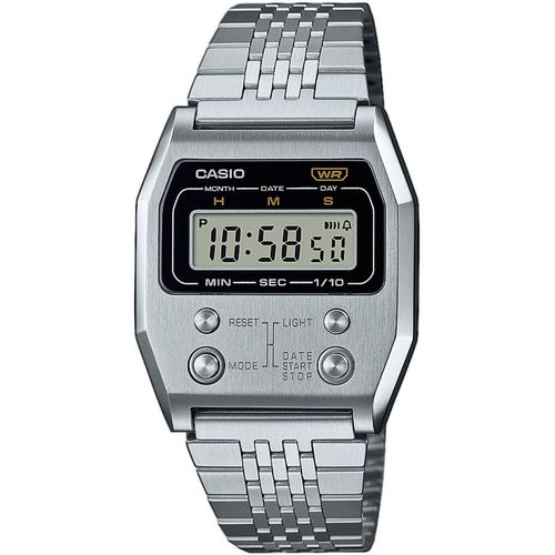 Chronograph CASIO VINTAGE, silber (silberfarben, schwarz), Armbanduhren, Damen, Quarzuhr, Armbanduhr, Damen, Herren, digital, retro, Stoppfunktion