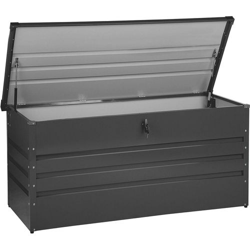 BELIANI Gartentruhe Graphitgrau Metall 400 L 132 x 62 cm Wasserdicht Abschließbar mit Deckel Garten Aufbewahrungsbox Gartenbox Kissenbox Auflagenbox