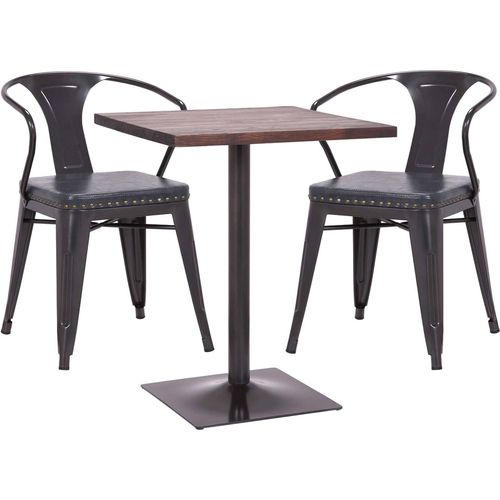 Set Bistrotisch 2x Esszimmerstuhl MCW-H10d, Stuhl Tisch Küchenstuhl Gastronomie MVG schwarz-grau, Tisch dunkelbraun