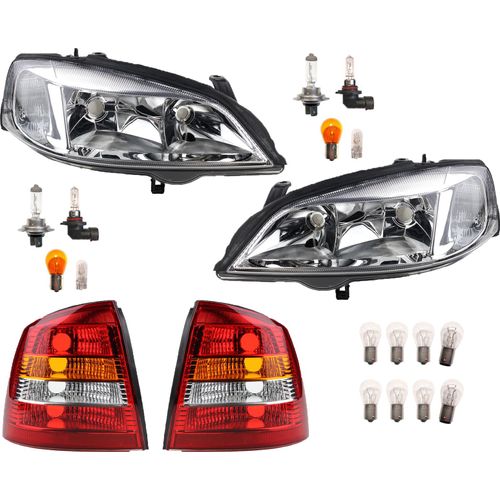 Johns, Scheinwerfer Heckleuchten Set Links Rechts passend für Opel Astra G + Leuchtmit. 1216110 1216539 1216157 09117303 09199903 93175368 1216156 121