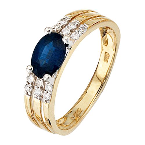 Diamantring JOBO Gr. 52, gelb (gelbgold 585), Fingerringe, Damen, 52, P1 = bei 10-facher Vergrößerung erkennbare Einschlüsse, Gelbgold 585-Diamanten, Gelbgold 585, Diamanten, 585 Gold mit Safir und 12 Diamanten