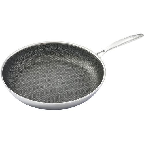 Bratpfanne HENSSLERS, silber (edelstahlfarben), B:29cm H:4cm L:50cm Ø:28cm, Pfannen, 3-Schicht Material, Wabenstruktur und Antihaftbeschichtung, Induktion