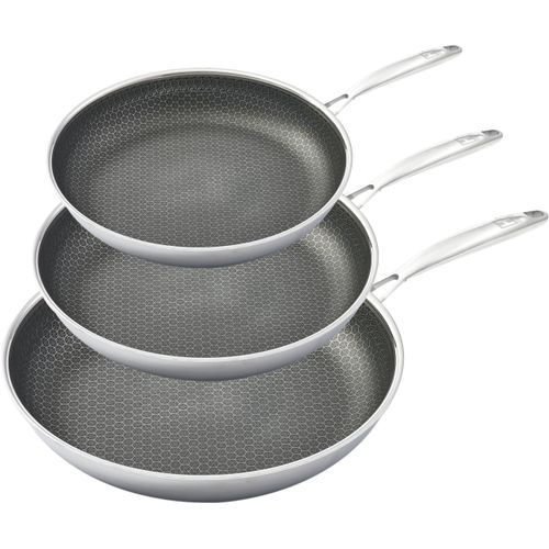 Pfannen-Set HENSSLERS, silber (edelstahlfarben), B:29cm L:50cm Ø:28cm, Pfannen, 3-Schicht Material, Wabenstruktur und Antihaftbeschichtung, Induktion