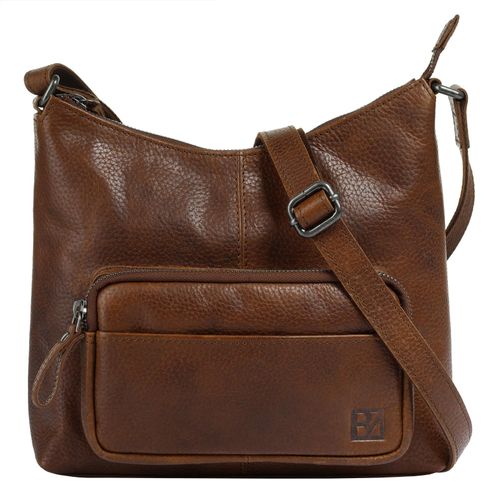 Umhängetasche BODENSCHATZ, Damen, Gr. B/H/T: 23cm x 23cm x 4cm onesize, braun (cognac), Leder, unifarben, leicht glänzend, Taschen, echt Leder