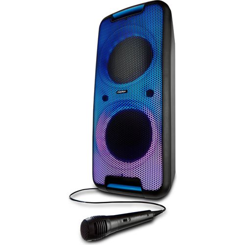 MEDION P61080 Party-Soundsystem (Partylautsprecher inkl. Mikrofon, Karaoke, Akku, Bluetooth, True wireless Stereo, 2X 450 Watt, Farbige LED, 2x USB, 2x AUX, 2X Mikrofonanschluss, Kompaktanlage)