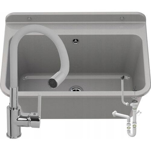 Granitan | Spüle technischer mit Wasserhahn - Large - Beige - Chemikalienbeständig - Ideal für Werkstätten