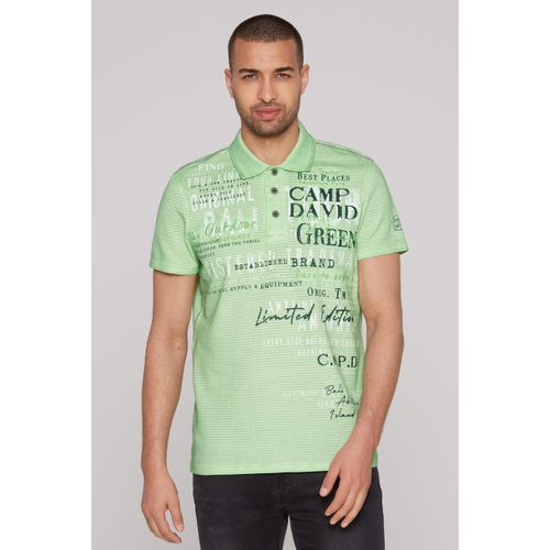 Poloshirt CAMP DAVID, Herren, Gr. XXXL, grün lemon, Material: 100% Baumwolle, bestickt, bedruckt, gestreift, casual, regular fit normal, Kurzarm eingesetzt gerader Abschluss, Shirts, aus Baumwolle