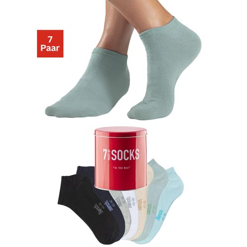 Sneakersocken BENCH., Herren, Gr. 43-46, 1x schwarz, 1x marine, 1x beige, 1x weiß, 1x grau meliert, 1x mint, 1x türkis, Baumwollmischung, unifarben, elastisch, Socken, verpackt in der Dose