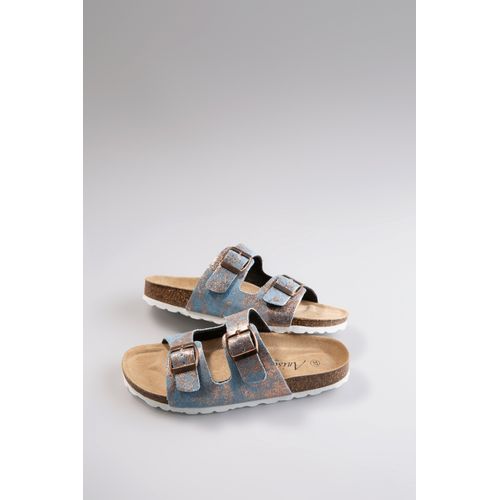 Pantolette ANISTON SHOES, Damen, Gr. 41, jeansfarben, kupfer, Textil, metallic, modisch, Schuhe, Sommerschuh, Strandschuh, Urlaubschuh, Metallic - NEUE KOLLEKTION