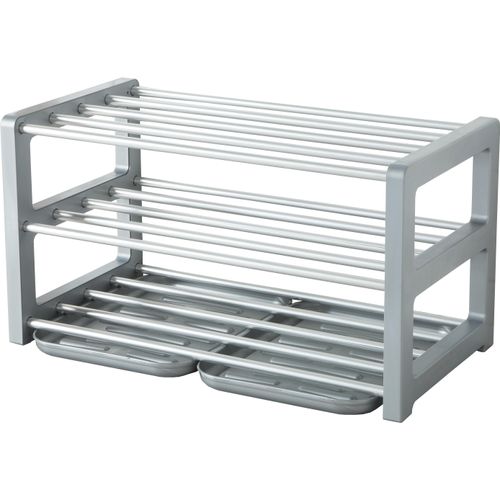Schuhregal RUCO, alu, grau, B:60cm H:33cm T:32cm, Aluminium, Regale, mit Schmutzauffangschalen, Aluminium, bis zu 9 Paar Schuhe
