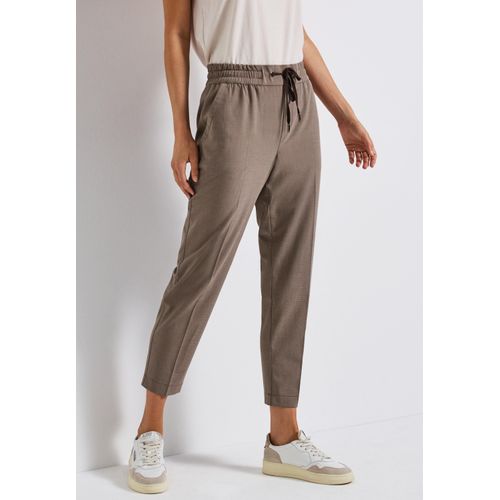 Jogger Pants STREET ONE, Damen, Gr. 42, Länge 28, nomad braun, Stoff, 45% Polyester, 45% Viskose, 10% Elasthan, unifarben, casual, slim fit knöchelfrei, Hosen, Middle Waist