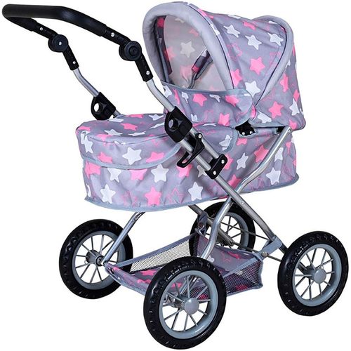 Puppenwagen KNORRTOYS "First", star grau pink, Puppenwagen, KinderB:42cm H:70cm T:64cm, Metall, Kunststoff, Stoff, B:42cm H:70cm T:64cm