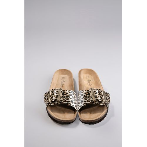 Pantolette ANISTON SHOES, Damen, Gr. 40, schwarz, gold, leo, Lederimitat, modisch, Schuhe, Strandschuh, Sommerschuh, Urlaubschuh, leo - NEUE KOLLEKTION