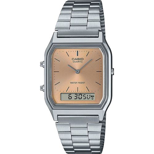 Chronograph CASIO VINTAGE, edelstahlfarben, apricot, Armbanduhren, Damen, Quarzuhr, Armbanduhr, Damenuhr, Herrenuhr, Digitaluhr, Edelstahluhr