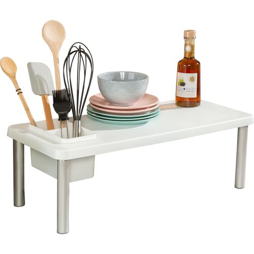 Küchenregal RUCO, silber, weiß, B:55cm H:18cm T:23,5cm, Aluminium, Regale, mit Besteckkorb, Aluminium/Kunststoff
