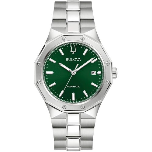 Automatikuhr BULOVA, silberfarben, grün, Armbanduhren, Herren, Armbanduhr, Herrenuhr, Mechanische Uhr, Edelstahlarmband, analog, Tag