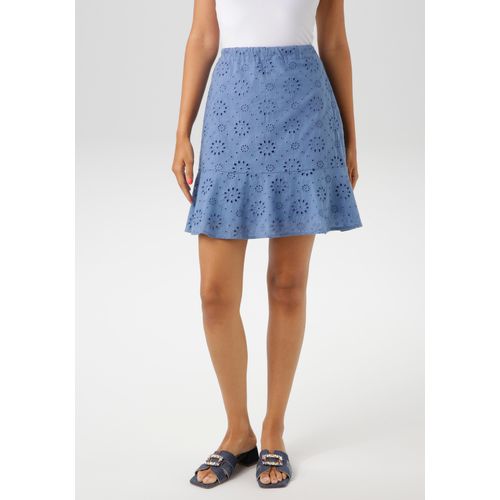 Minirock ANISTON CASUAL, Damen, Gr. 34, blau, Web, Obermaterial: 100% Baumwolle. Futter: 100% Polyester, unifarben, bestickt, feminin, figurumspielend kniefrei, Röcke, mit floraler Lochstickerei verziert
