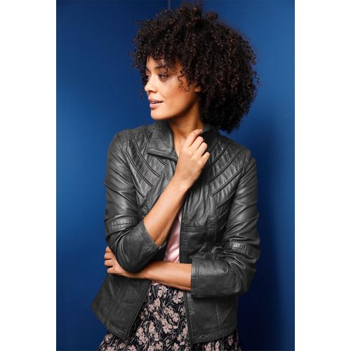 Lederjacke MAINPOL, Damen, Gr. 54, grau (anthrazit), 100% Lammnappaleder, unifarben, figurumspielend, Jacken