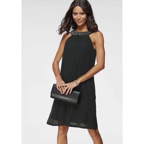 Abendkleid LAURA SCOTT, Damen, Gr. 46, N-Gr, schwarz, Georgette, Jersey, Obermaterial: 100% Polyester. Futter: 100% Polyester, unifarben, feminin, lässig geschnitten kniefrei, Rundhals, Kleider Partykleid, festliche Anlässe und Partys, kniefreie Länge, Cocktailkleid, Topseller