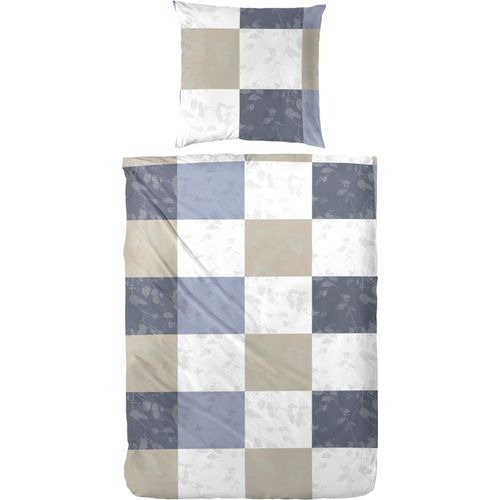 Bettwäsche PRIMERA "Perkal Bettwäsche Gambit", blau (blau, braun), B/L: 135cm x 200cm, , Perkal, B/L: 80cm x 80cm, Perkal, Obermaterial: 100% Baumwolle, Bettwäsche, mit einem modernen Karo