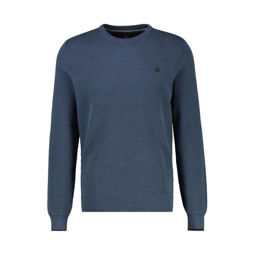 Rundhalspullover LERROS, Herren, Gr. XL, crispy blau, Strick, Obermaterial: 100% Baumwolle, unifarben, casual, slim fit taillenbedeckt, Rundhals, Langarm Bündchen, Pullover, mit Logo-Stickerei