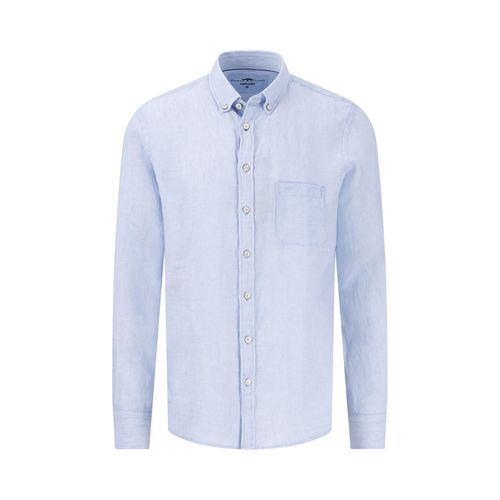 Leinenhemd FYNCH-HATTON, Herren, Gr. M, N-Gr, blau (summer breeze), Web, Obermaterial: 100% Leinen, unifarben, casual, regular fit taillenbedeckt, Langarm Manschette, Hemden, mit Brusttasche