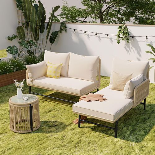 Gartenlounge-Set, Garten Loungeset, Gartensofa inkl. Couchtisch, L-förmig, Sitzgruppe für Garten, Balkon, Garnitur Set, Ecksofa