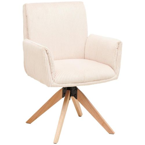 Mid.you Armlehnstuhl Cord , Beige , Holz, Metall, Textil , Eiche, Pappel , massiv, Sperrholz , eckig , 65x90x62.5 cm , Esszimmer, Stühle,