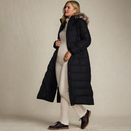 Maxi-Daunenmantel mit Kapuze, Damen,  Schwarz, Polyester, by Lands' End