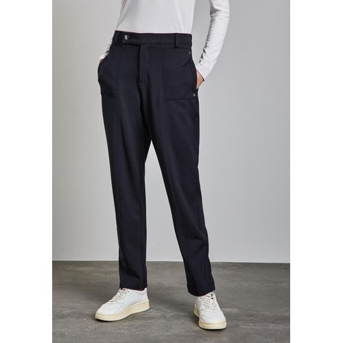 Stoffhose STREET ONE, Damen, Gr. 34, Länge 30, lila (deep tint blau), Stoff, 61% Viskose, 32% Polyamid, 7% Elasthan, unifarben, casual, comfort fit lang, Hosen, High Waist