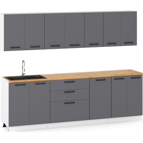 Küchenzeile Küchenblock moderne Küchenmöbel-Set Möbelsets 260 cm Graphit