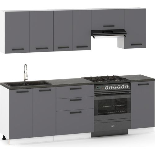 Küchenzeile Küchenblock moderne Küchenmöbel-Set Möbelsets 240 cm Graphit