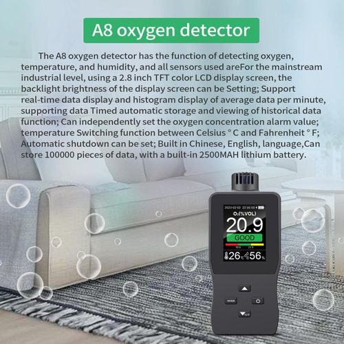 Handheld-Digital-Sauerstoff-Detektor Luft-Sauerstoff-Konzentration Alarmwert USB wiederaufladbare tragbare O? Inhalt Tester 2,8-Zoll-TFT-Farb-LCD-Bildschirm Sauerstoff Meter mit Temperatur und Luftfeuchtigkeit für Auto Home Office Schule Krankenhaus