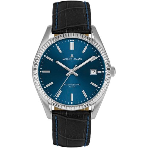 Quarzuhr JACQUES LEMANS, schwarz (dunkelblau), Armbanduhren, Damen, Armbanduhr, Herrenuhr, Damenuhr, Lederarmband, Datum