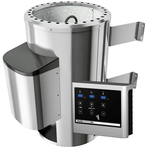 Plug & Play Saunaofen WELLTIME, silber (silberfarben), B:28cm H:46cm T:46cm, Edelstahl, Saunaöfen, mit Steinen