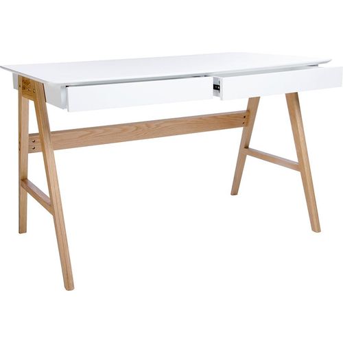 Schreibtisch RIVA (Scandic) weiß – MDF-Platte, Eichenuntergestell