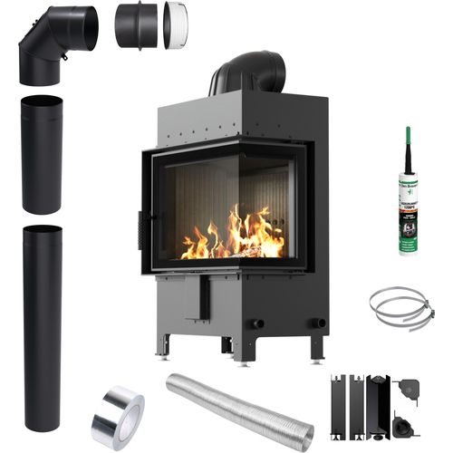 Kamin KRATKI LUCY Rechts 12kW Ø200 SCHWARZ Einbauset mit Schließung