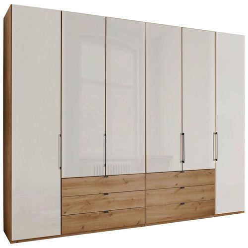 Dieter Knoll Drehtürenschrank , Champagner, Eiche Bianco , Metall , 8 Fächer , 6 Schubladen , 300x216x58 cm , ISO 9001, Goldenes M, Made in Germany ,